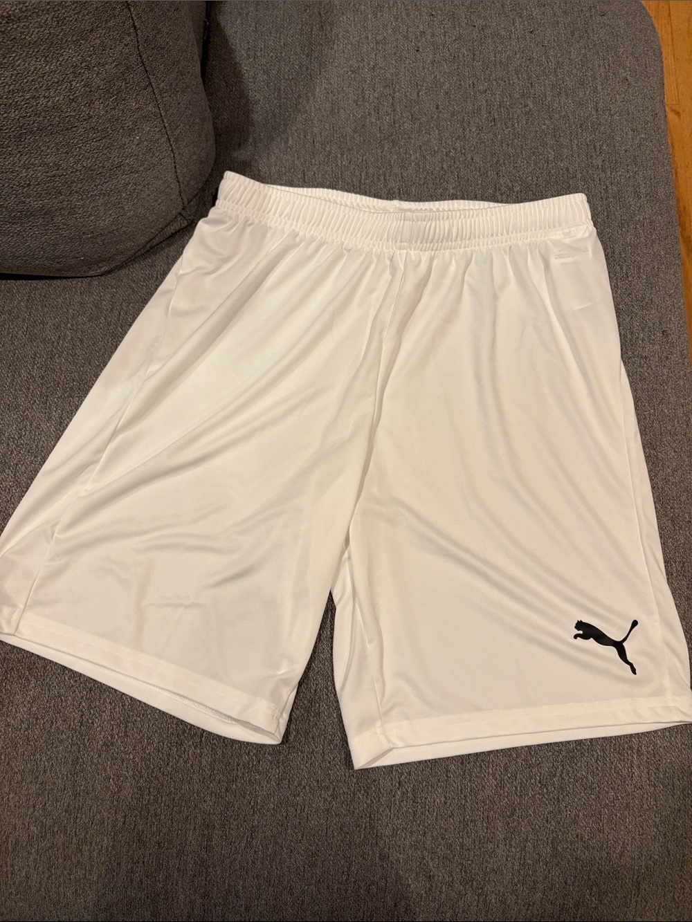Puma White Men's Athletic Training Shorts with Black Logo